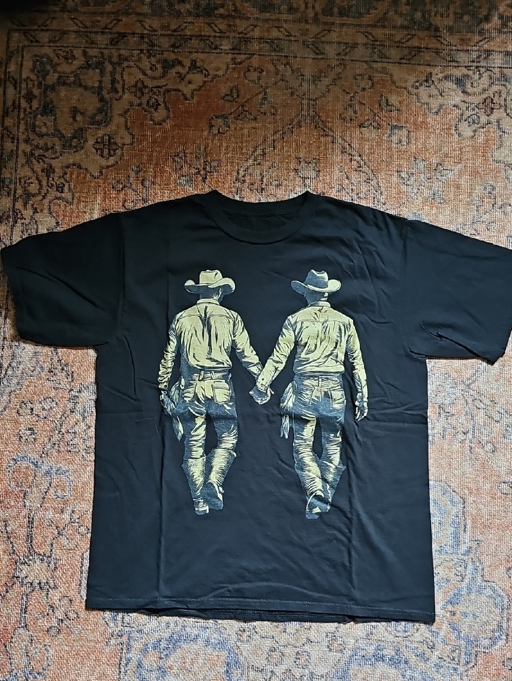 Black Graphic Tee with Yellow Cowboy Print